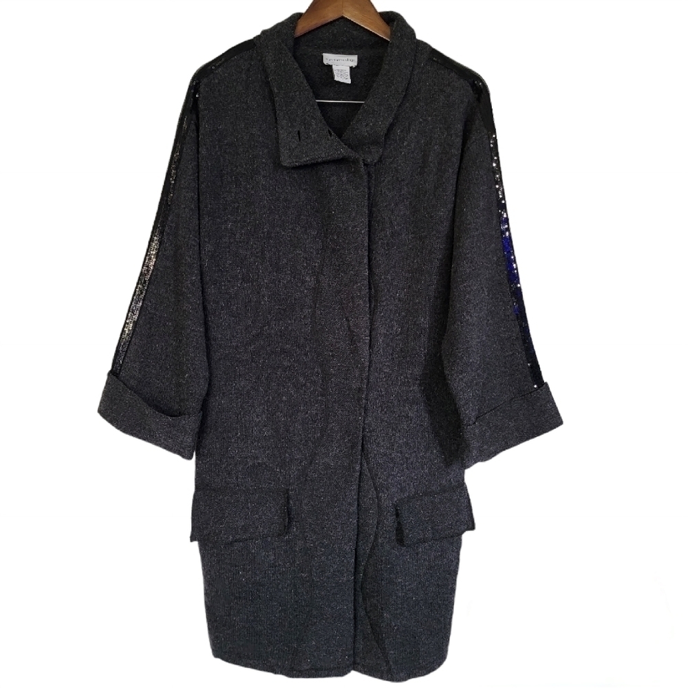 Soft Surroundings Merino Wool Charcoal Grey Loose Fit Coatagen Medium